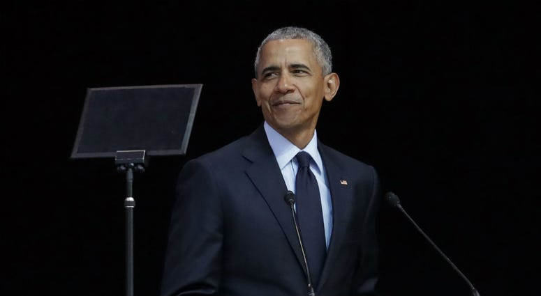 Former U.S. President Barack Obama, left, delivers his speech at the 16th Annual Nelson Mandela Lecture at the Wanderers Stadium in Johannesburg, South Africa, Tuesday, July 17, 2018. Former U.S. President Barack Obama, left, delivers his speech at the 16th Annual Nelson Mandela Lecture at the Wanderers Stadium in Johannesburg, South Africa, Tuesday, July 17, 2018.