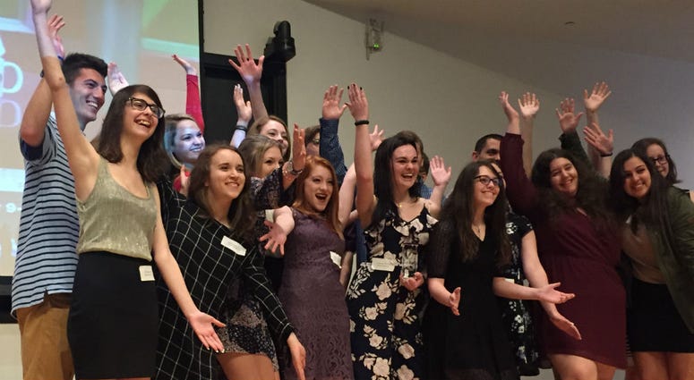 Students from Penn-Trafford High School celebrate winning best daily newscast category at the 2018 National Academy of Television Arts and Sciences awards. Students from Penn-Trafford High School