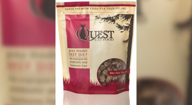 A Utah company is recalling two-pound frozen bags of Quest beef cat food sold nationwide over fears it may be contaminated with salmonella. A Utah company is recalling two-pound frozen bags of Quest beef cat food sold nationwide over fears it may be contaminated with salmonella.