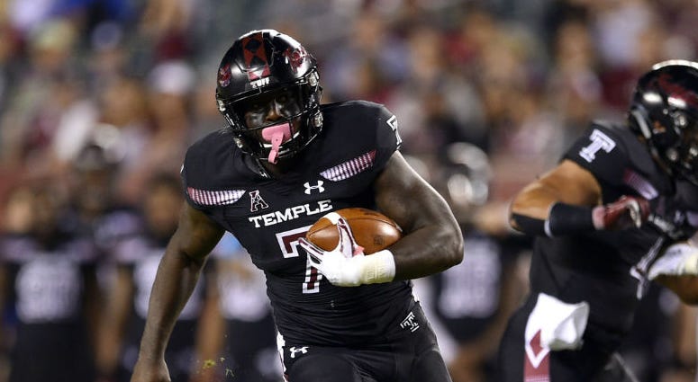 Temple Owls running back Ryquell Armstead (7) runs the ball for a touchdown against the Tulsa Golden Hurricane during the second quarter at Lincoln Financial Field. Temple Owls running back Ryquell Armstead (7) runs the ball for a touchdown against the Tulsa Golden Hurricane during the second quarter at Lincoln Financial Field.