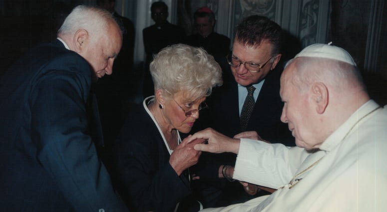 Margaret Tartaglione and her husband, Eugene, receive an audience with Pope John Paul II during the couple's 50th wedding anniversary celebration in Italy. Marge Tartaglione