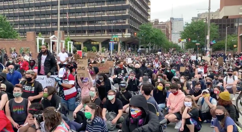Hundreds took a knee for George Floyd on the Independence Mall, June 2, 2020. George Floyd protest in Philadelphia