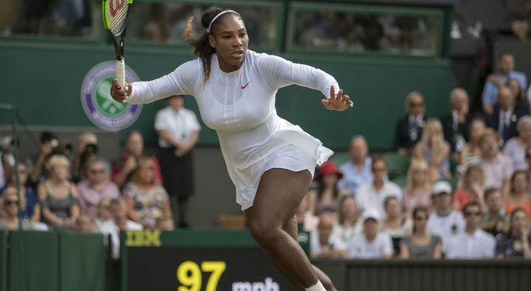 Serena Williams (USA) in action during her match against Angelique Kerber (GER) on day 12 at All England Lawn and Croquet Club. Serena Williams (USA) in action during her match against Angelique Kerber (GER) on day 12 at All England Lawn and Croquet Club.