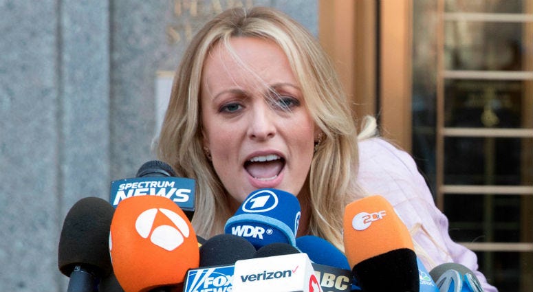 In this April 16, 2018 photo, adult film actress Stormy Daniels is shown outside of federal court in New York. adult film actress Stormy Daniels