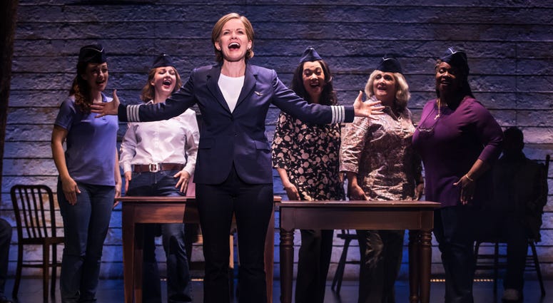 The cast of the national tour of "Come From Away," including Becky Gulsvig, who plays pilot Beverley Bass. The cast of the national tour of "Come From Away," including Becky Gulsvig, who plays pilot Beverley Bass.