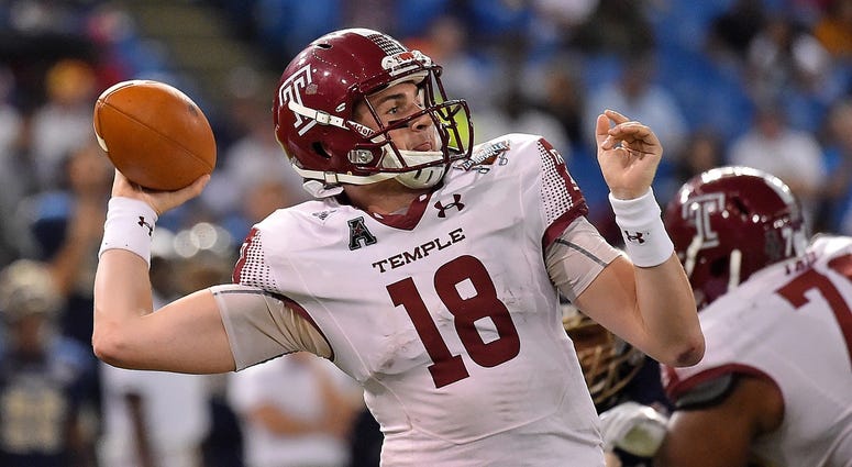 emple Owls quarterback Frank Nutile (18) attempts a pass against the FIU Panthers during the second half in the 2017 Gasparilla Bowl at Tropicana Field. Frank Nutile / Temple Football