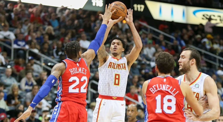 Atlanta Hawks guard Damion Lee (8) shoots the ball against the Philadelphia 76ers Sixers vs. Hawks