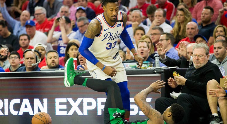 Philadelphia 76ers forward Robert Covington (33) fouls Boston Celtics guard Marcus Smart (36). Philadelphia 76ers forward Robert Covington (33) fouls Boston Celtics guard Marcus Smart (36).