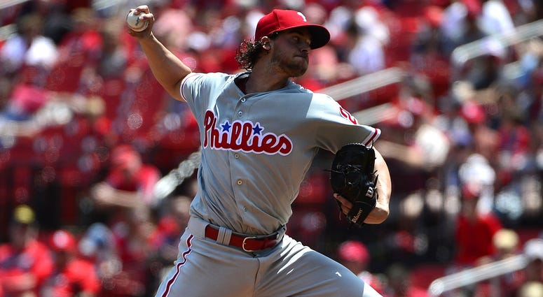 Philadelphia Phillies starting pitcher Aaron Nola Philadelphia Phillies starting pitcher Aaron Nola