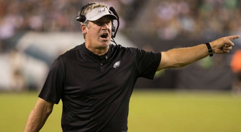 Philadelphia Eagles head coach Doug Pederson reacts on the sideline during the second quarter against the New York Jets at Lincoln Financial Field. Philadelphia Eagles head coach Doug Pederson