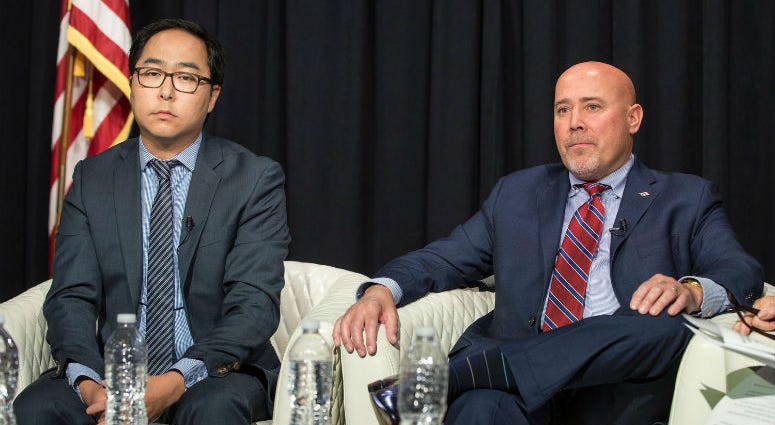Congressman Tom MacArthur and Andy Kim, both candidates for New Jersey's 3rd congressional district, sit down for an editorial board meeting with members of the Asbury Park Press and Gannett