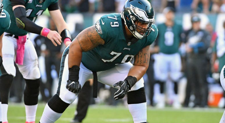 Philadelphia Eagles offensive guard Brandon Brooks (79) during the second quarter at Lincoln Financial Field. Philadelphia Eagles offensive guard Brandon Brooks (79).