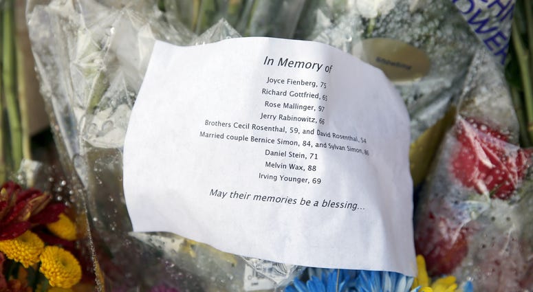 The names of the victims in the Tree of Life Synagogue shooting lay among flowers on the sidewalk on Wilkins Avenue near the Squirrel Hill neighborhood of Pittsburgh. A vigil for victims of the Tree of Life Synagogue shooting.