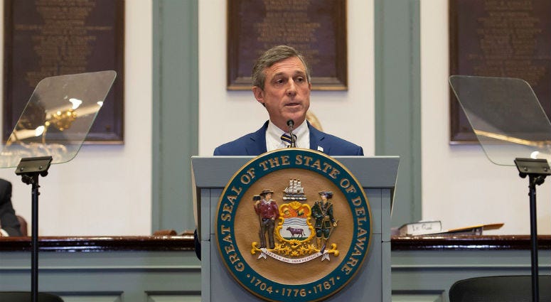 Governor John Carney gives his State of the State Address in the Senate Chambers. Governor John Carney gives his State of the State Address in the Senate Chambers.