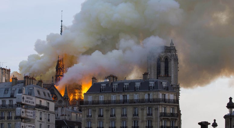 The roof of Notre Dame Cathedral is on fire. The roof of Notre Dame Cathedral is on fire.