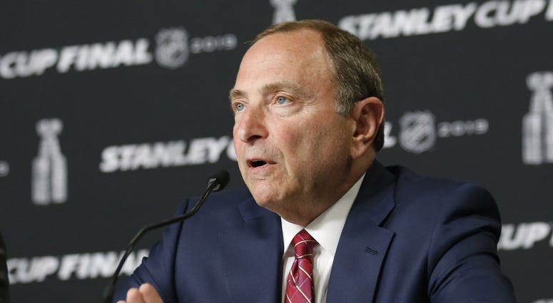 NHL commissioner Gary Bettman speaks at a press conference before game one of the 2019 Stanley Cup Final between the Boston Bruins and the St. Louis Blues at TD Garden. NHL commissioner Gary Bettman speaks at a press conference before game one of the 2019 Stanley Cup Final between the Boston Bruins and the St. Louis Blues at TD Garden.