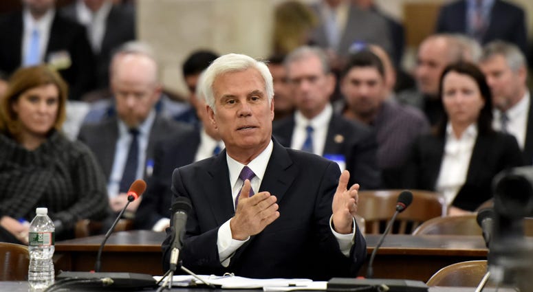 South Jersey power broker George Norcross III testifies before the New Jersey Senate select committee on Economic Growth Strategies established to review the state's tax incentive programs in Trenton on Nov. 18, 2019. George Norcross