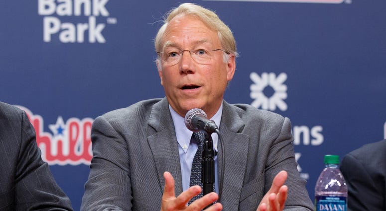Jun 29, 2015; Andy MacPhail speaks during a press conference at Citizens Bank Park to introduce him as special assistant and future president of the Philadelphia Phillies. Andy MacPhail