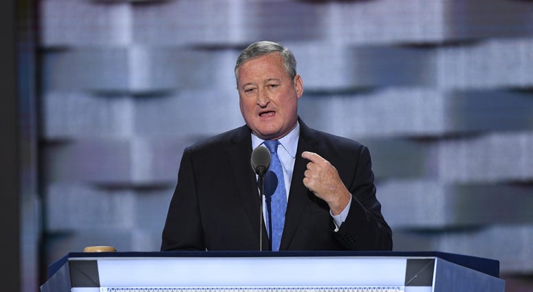 Jul 25, 2016; Philadelphia, PA, USA; Philadelphia mayor Jim Kenney speaks during the 2016 Democratic National Convention at Wells Fargo Arena. Jul 25, 2016; Philadelphia, PA, USA; Philadelphia mayor Jim Kenney speaks during the 2016 Democratic National Convention at Wells Fargo Arena.