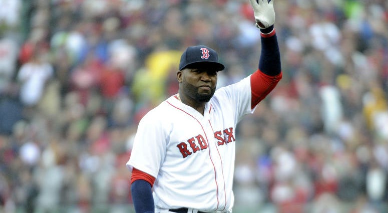 Oct 2, 2016; Boston, MA, USA; Boston Red Sox designated hitter David Ortiz (34) acknowledges the crow as part of pre game ceremonies in his honor prior to a game against the Toronto Blue Jays at Fenway Park. Oct 2, 2016; Boston, MA, USA; Boston Red Sox designated hitter David Ortiz (34) acknowledges the crow as part of pre game ceremonies in his honor prior to a game against the Toronto Blue Jays at Fenway Park.