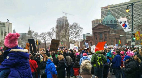 A general view during the 2017 Women's March in Philadelphia. A general view during the 2017 Women's March in Philadelphia.