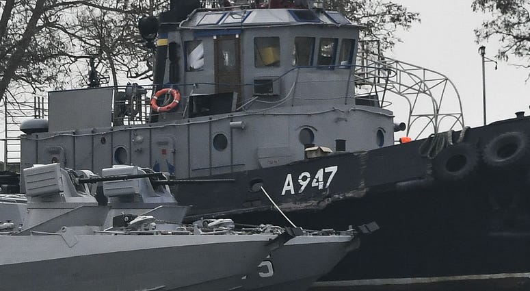 The damage on one of three Ukrainian ships is seen docked after been seized ate Sunday, Nov. 25, 2018, in Kerch, Crimea, Monday, Nov. 26, 2018. The damage on one of three Ukrainian ships is seen docked after been seized ate Sunday, Nov. 25, 2018, in Kerch, Crimea, Monday, Nov. 26, 2018.