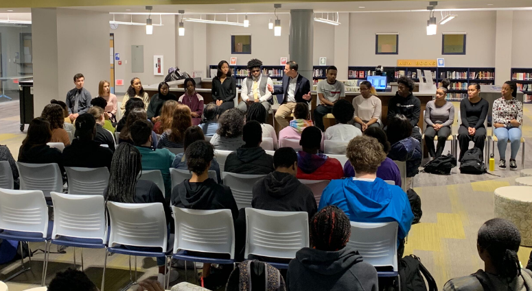 Pennsylvania Attorney General Josh Shapiro (center) speaks with Cheltenham High students on Feb. 5, 2020, about issues that face. Shapiro's office is looking into crafting social justice reforms around those issues. Josh Shapiro at Cheltenham High