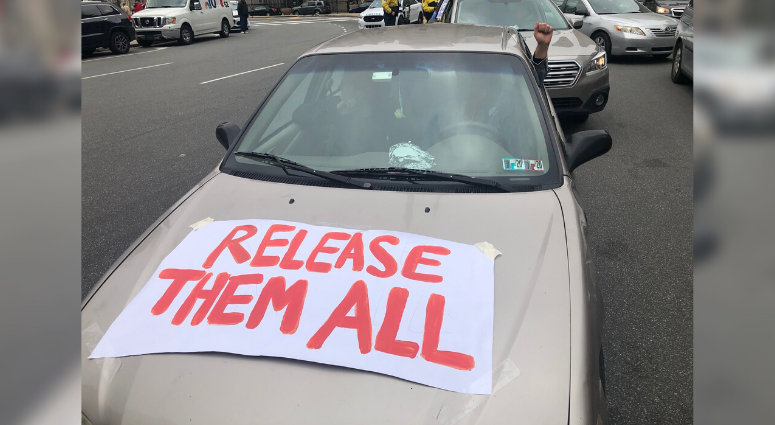 Protesters swarmed City Hall on March 30, 2020 — in their cars, per social-distancing rules — to demand the release of low-level offenders from Philadelphia and state prisons as the coronavirus crisis continues on. Protesters in cars demand low-risk inmates released