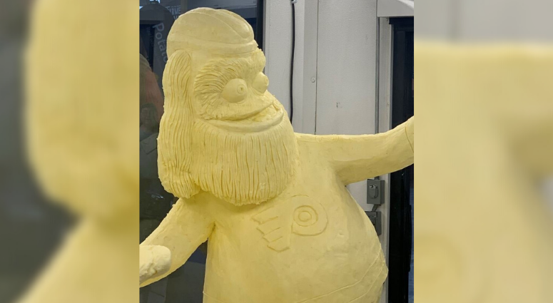 A butter sculpture of Gritty at the Pennsylvania Farm Show. Butter sculpture of Gritty
