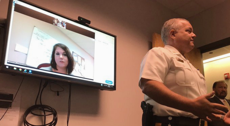 Bensalem Police Director Fred Harran demonstrates a new video-conferencing system with Gaudenzia, designed to help people get treatment for addiction. The video assessment can take minutes compared to the traditional system that takes hours. Bensalem police launch addiction treatment pilot program