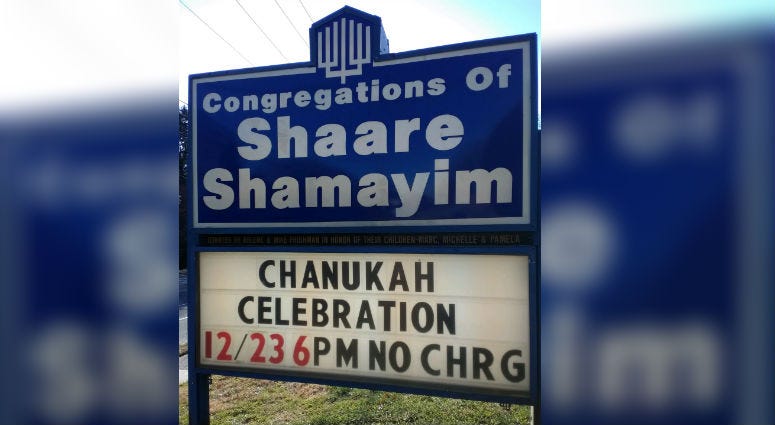 Congregations of Shaare Shamayim sign. Congregations of Shaare Shamayim sign.