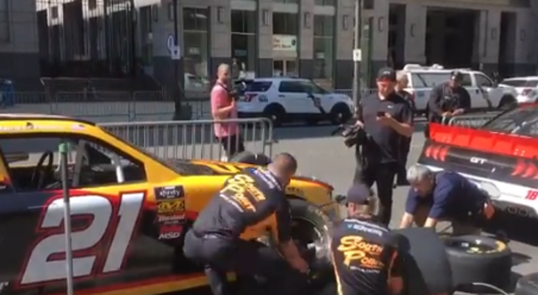 NASCAR rolled into Philly with 21 Xfinity Series drivers to promote upcoming races in the Poconos and Dover. NASCAR rolled into Philly with 21 Xfinity Series drivers to promote upcoming races in the Poconos and Dover.