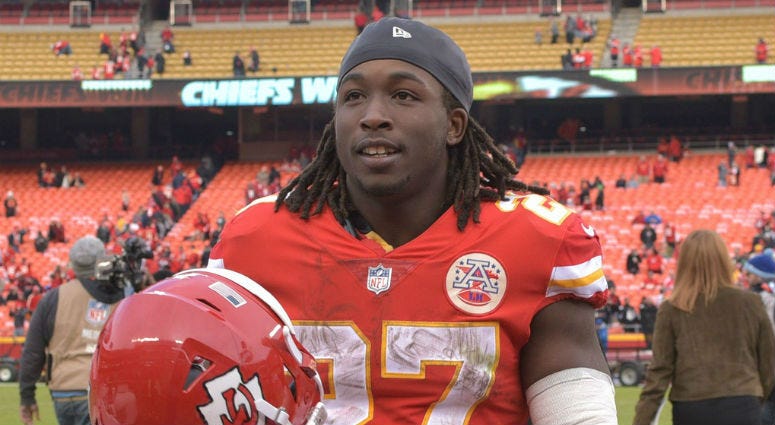 Kansas City Chiefs running back Kareem Hunt (27) leaves the field after the game against the Arizona Cardinals at Arrowhead Stadium. Kareem Hunt
