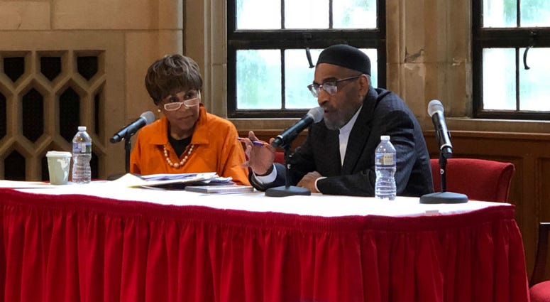 Vivienne Crawford moderates a Q and A session with Philadelphia music legend Kenny Gamble. Vivienne Crawford and Kenny Gamble