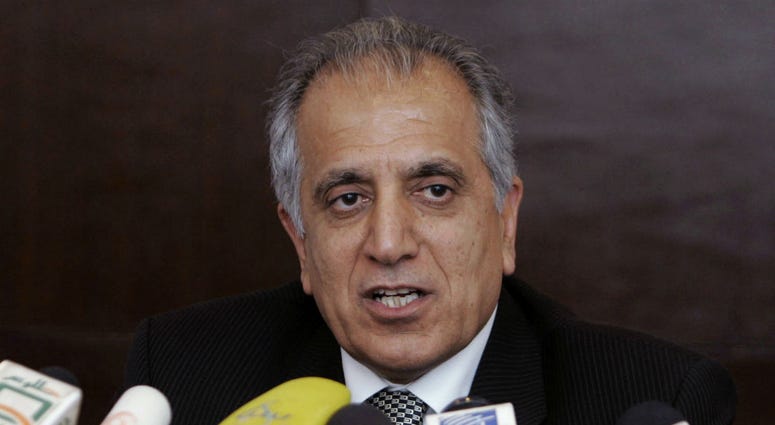 In this March 13, 2009, file photo, Zalmay Khalilzad, special adviser on reconciliation, speaks during a news conference in Kabul, Afghanistan. In this March 13, 2009, file photo, Zalmay Khalilzad, special adviser on reconciliation, speaks during a news conference in Kabul, Afghanistan.