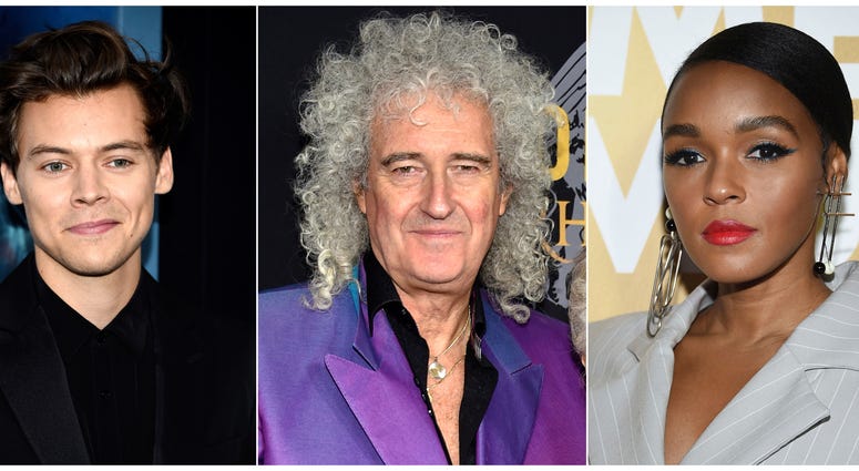 This combination photo shows Harry Styles, from left, Brian May and Janelle Monae, who will presenting at the 2019 Rock & Roll Hall of Fame induction ceremony on March 29. From left: Harry Styles, Brian May and Janelle Monae