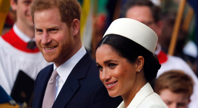 In this Monday, March 11, 2019 file photo, Britain's Prince Harry and Meghan, the Duchess of Sussex leave after the Commonwealth Service at Westminster Abbey in London. In this Monday, March 11, 2019 file photo, Britain's Prince Harry and Meghan, the Duchess of Sussex leave after the Commonwealth Service at Westminster Abbey in London.