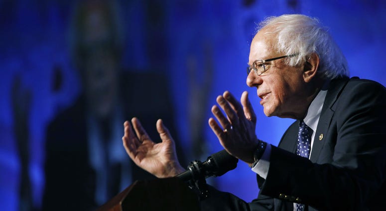 In this April 8, 2019, photo, Democratic presidential candidate Sen. Bernie Sanders, I-Vt., speaks at a convention of the International Association of Machinists and Aerospace Workers in Las Vegas. In this April 8, 2019, photo, Democratic presidential candidate Sen. Bernie Sanders, I-Vt., speaks at a convention of the International Association of Machinists and Aerospace Workers in Las Vegas.