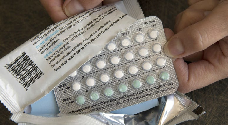 In this Aug. 26, 2016, file photo, a one-month dosage of hormonal birth control pills is displayed in Sacramento, Calif. In this Aug. 26, 2016, file photo, a one-month dosage of hormonal birth control pills is displayed in Sacramento, Calif.