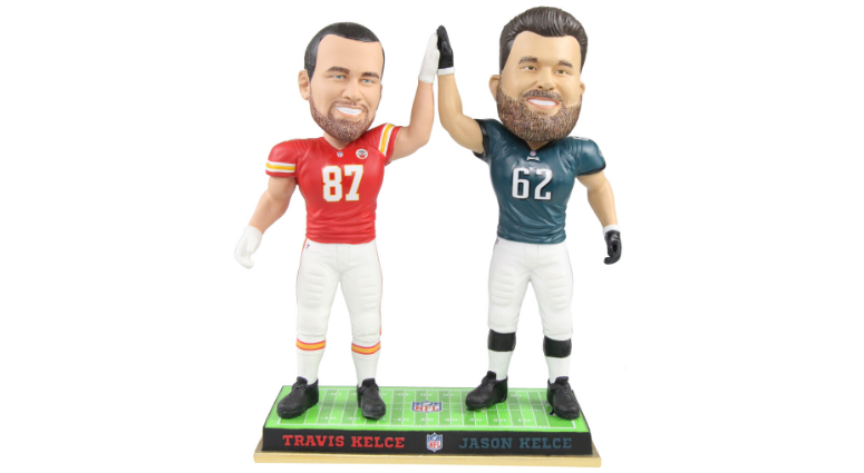 The National Bobblehead Hall of Fame and Museum unveiled its newest figurine: Travis and Jason Kelce. The National Bobblehead Hall of Fame and Museum unveiled its newest figurine: Travis and Jason Kelce.