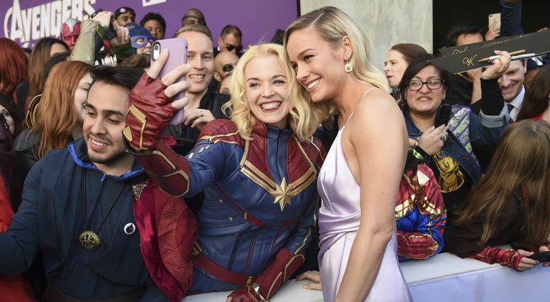 Brie Larson takes a selfie with a fan as she arrives at the premiere of "Avengers: Endgame" at the Los Angeles Convention Center on Monday, April 22, 2019. Brie Larson takes a selfie with a fan as she arrives at the premiere of "Avengers: Endgame" at the Los Angeles Convention Center on Monday, April 22, 2019.