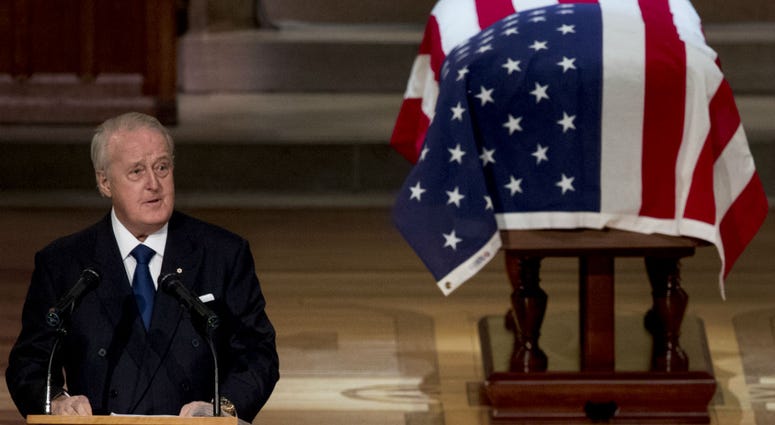 Former Canadian Prime Minister Brian Mulroney speaks during the State Funeral for former President George H.W. Bush at the National Cathedral, December 5, 2018 in Washington, DC. Former Canadian Prime Minister Brian Mulroney speaks during the State Funeral for former President George H.W. Bush at the National Cathedral, December 5, 2018 in Washington, DC.