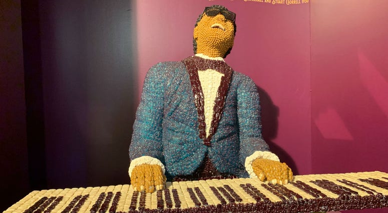 Detail from a candy sculpture of Ray Charles. Detail from a candy sculpture of Ray Charles.