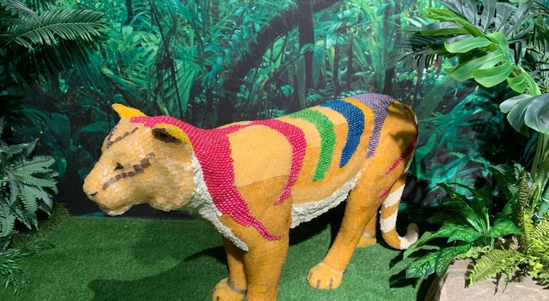 A candy sculpture of a jungle cat. A candy sculpture of a jungle cat.