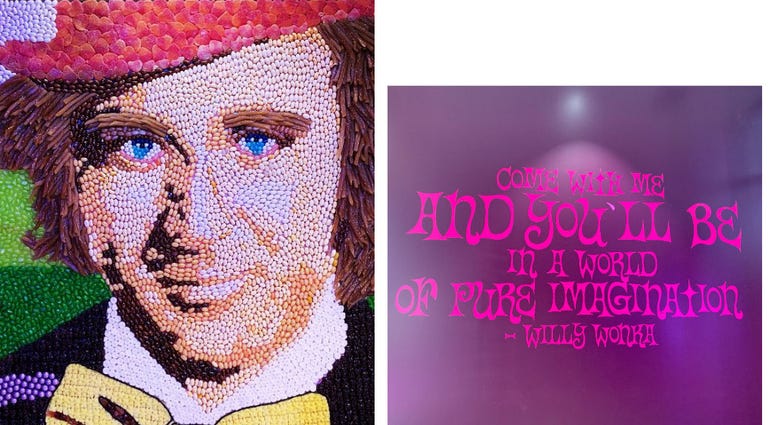 Detail of a candy portrait of Gene Wilder as Willy Wonka. Detail of a candy portrait of Gene Wilder as Willy Wonka.