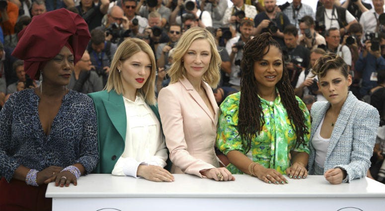 Jury members Khadja Nin, from left, Lea Seydoux, Cate Blanchett, Ava Duvernay and Kristen Stewart pose for photographers during a photo call for the jury at the 71st international film festival, Cannes, southern France, Tuesday, May 8, 2018. Cannes jury members Khadja Nin, Lea Seydoux, Cate Blanchett, Ava Duvernay and Kristen Stewart
