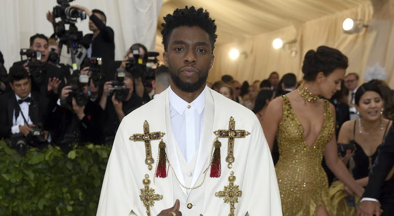 Chadwick Boseman attends The Metropolitan Museum of Art's Costume Institute benefit gala celebrating the opening of the Heavenly Bodies: Fashion and the Catholic Imagination exhibition on Monday, May 7, 2018, in New York. Chadwick Boseman attends The Metropolitan Museum of Art's Costume Institute benefit gala