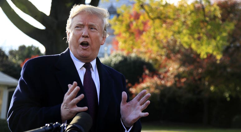 President Donald Trump speaks to the media before leaving the White House in Washington, Tuesday, Nov. 20, 2018, to travel to Florida, where he will spend Thanksgiving at Mar-a-Lago. President Donald Trump speaks to the media before leaving the White House in Washington, Tuesday, Nov. 20, 2018, to travel to Florida, where he will spend Thanksgiving at Mar-a-Lago.