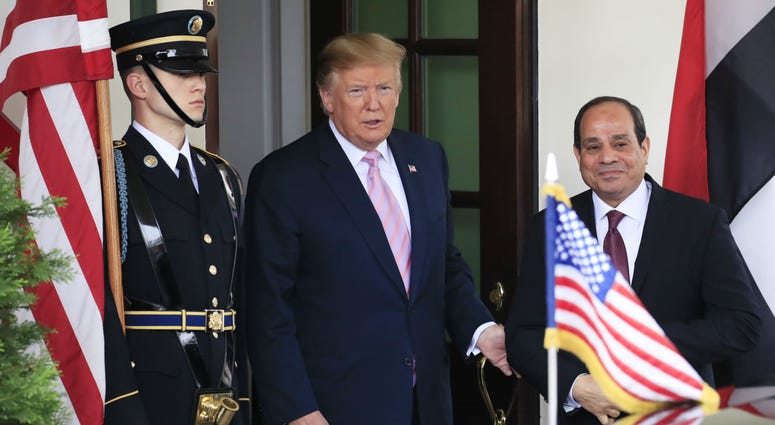 President Donald Trump welcomes visiting Egyptian President Abdel Fattah al-Sisi to the White House in Washington, Tuesday, April 9, 2019. President Donald Trump welcomes visiting Egyptian President Abdel Fattah al-Sisi to the White House in Washington, Tuesday, April 9, 2019.