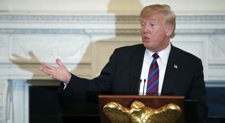 President Donald Trump speaks during a dinner for evangelical leaders in the State Dining Room of the White House, Monday, Aug. 27, 2018, in Washington. President Donald Trump speaks during a dinner for evangelical leaders in the State Dining Room of the White House, Monday, Aug. 27, 2018, in Washington.